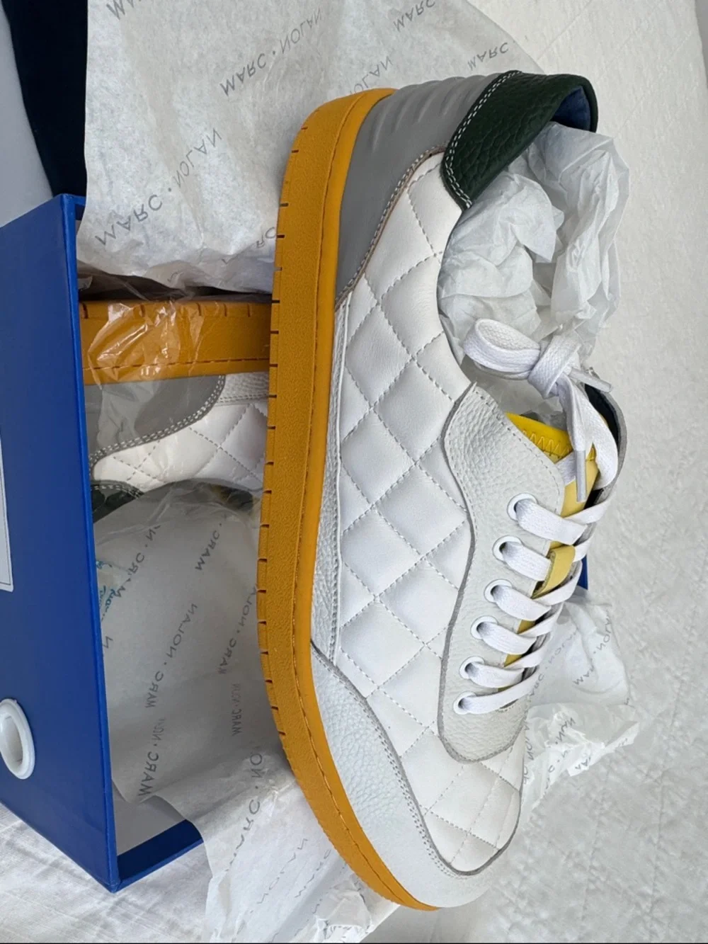 Marc Nolan White Quilted Leather Sneaker with Gum Sole, Mens Size 15, NWT - Picture 7 of 10